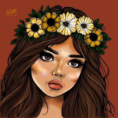 realistic girl with flowers crown
