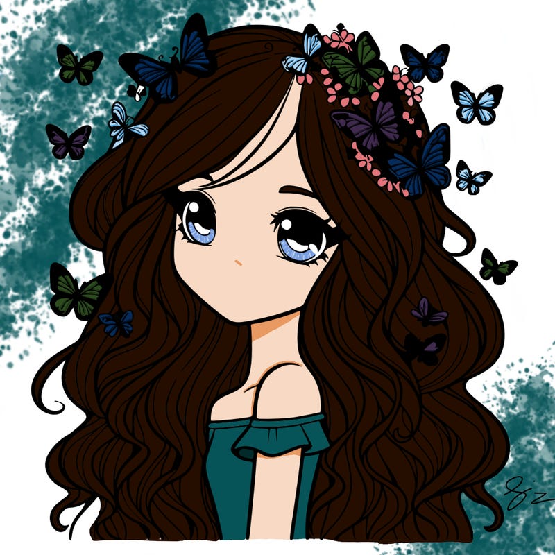 realistic girl with hair made of butterflies
