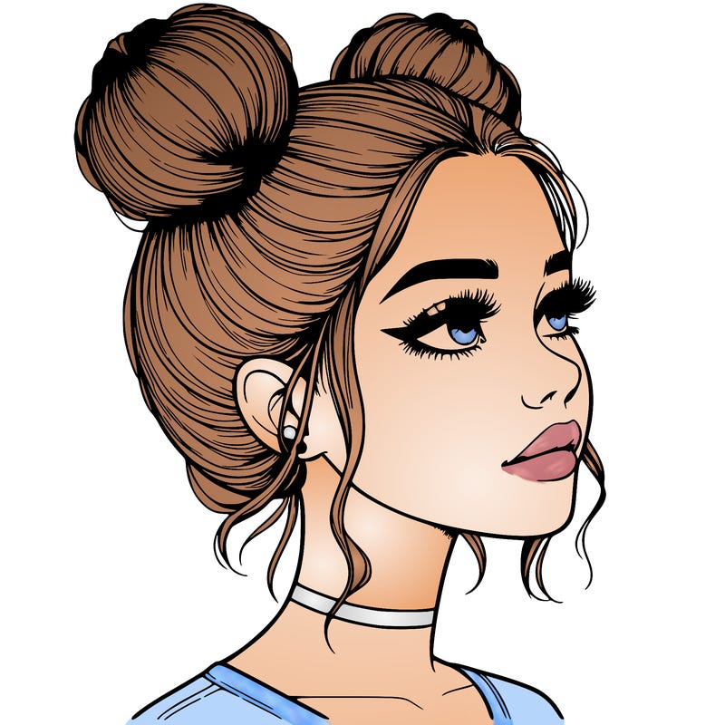 realistic girl with buns on the top of her head