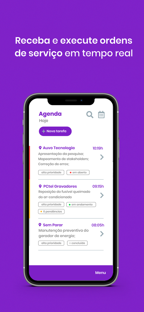 Auvo app screen showing a daily schedule of service orders for field workers
