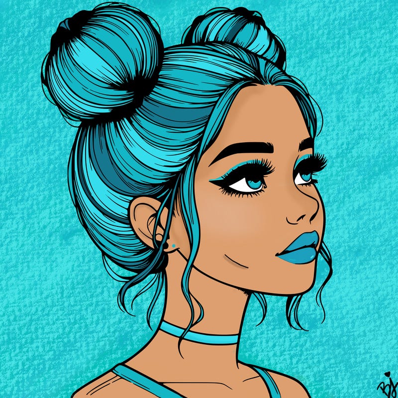 realistic girl with buns on the top of her head