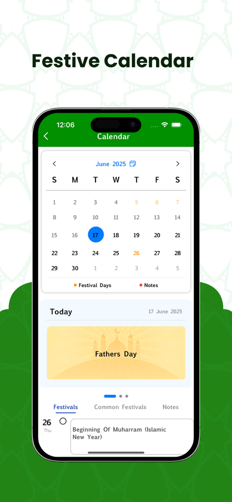 Al Quran Bengali Translation - Festive calendar feature in the Al Quran Bengali Translation app showing Islamic and common festival dates.