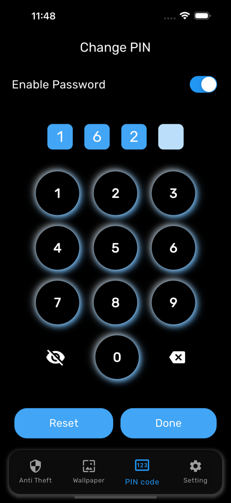 Don't Touch My Phone : Alarm° - PIN code protection setup in the Don't Touch My Phone app