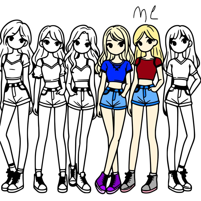 a group of girls wearing crop tops and shorts