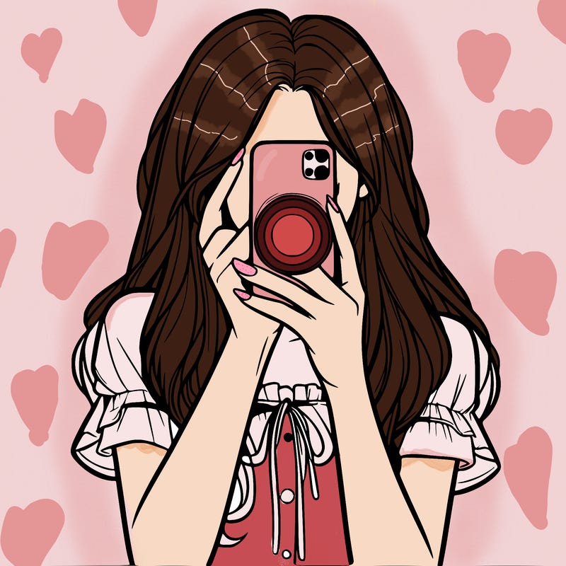 a realistic girl holding her phone taking pictures