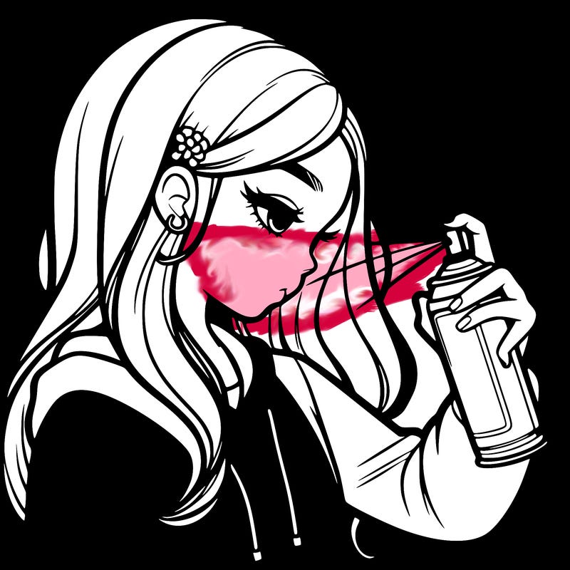 a realistic girl spray painting