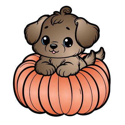cute little puppy in a pumpkin