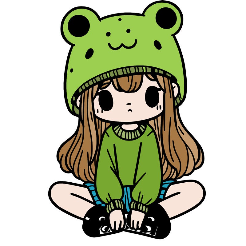 a girl wearing a frog hat and some frog socks