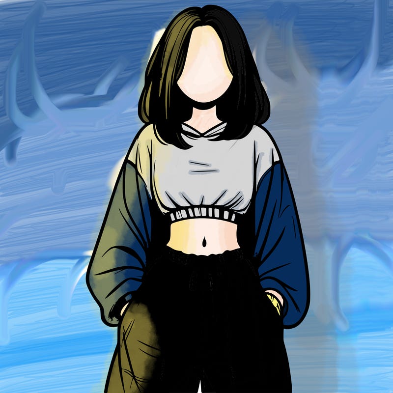 realistic girl faceless with baggy pants and a crop top