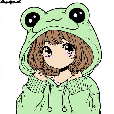 a cute teenage girl wearing a frog hoodie