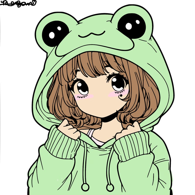a cute teenage girl wearing a frog hoodie