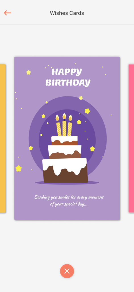 Birthday Photo Frame & Editor - Una plantilla de tarjeta de felicitación de cumpleaños morada con un pastel de varios niveles con velas y un mensaje sentimental