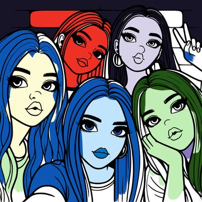 group of teen girls friends y2k up close in a selfie