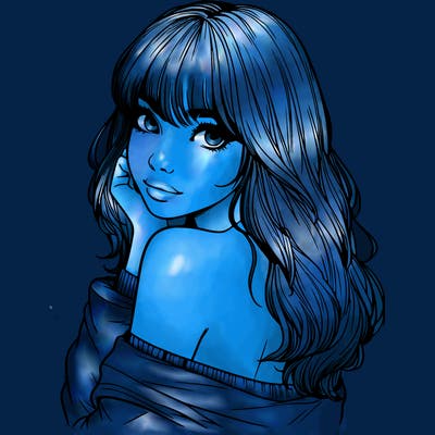 realistic girl with bangs looking over her shoulder