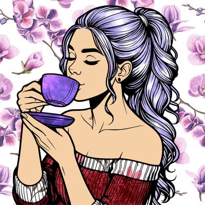 realistic woman drinking tea
