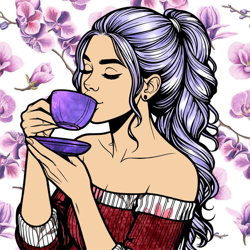 realistic woman drinking tea