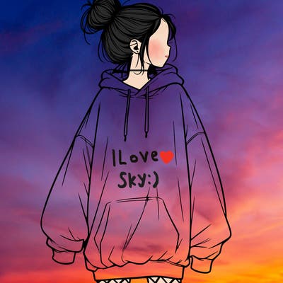 realistic girl with a oversized sweatshirt on and a bun
