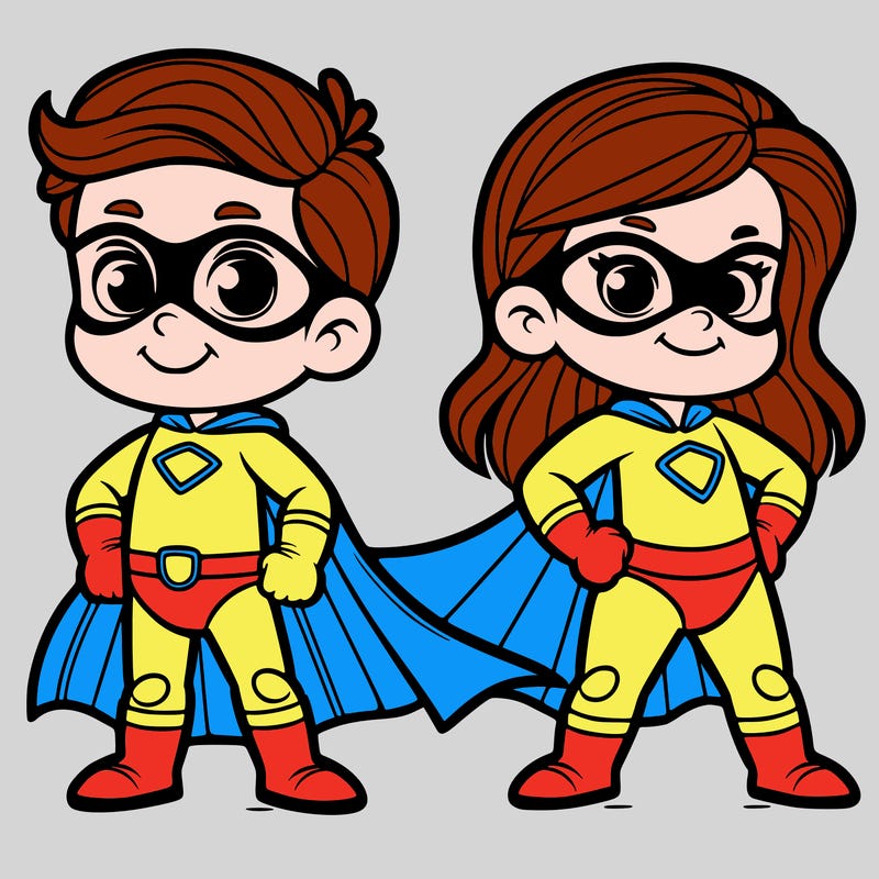2 superheroes one is a boy of 5 and one is a girl 3 years