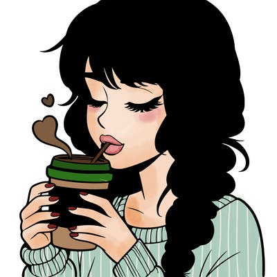 realistic girl drinking coffee