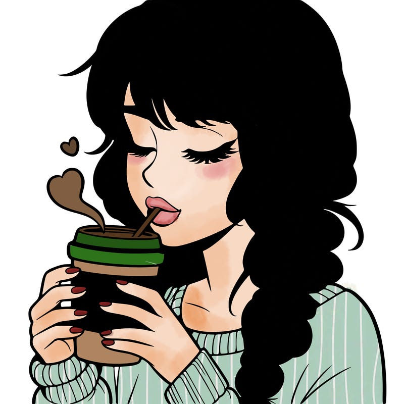 realistic girl drinking coffee