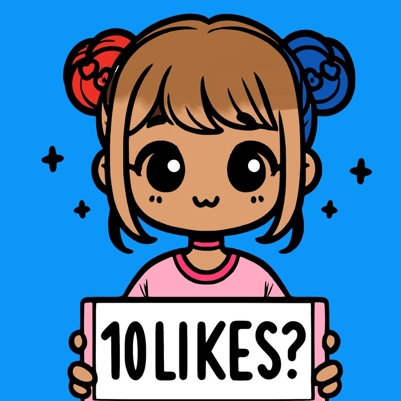 cute girl that is holding a sign that says 10 likes?