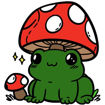 a cute frog with a mushroom hat