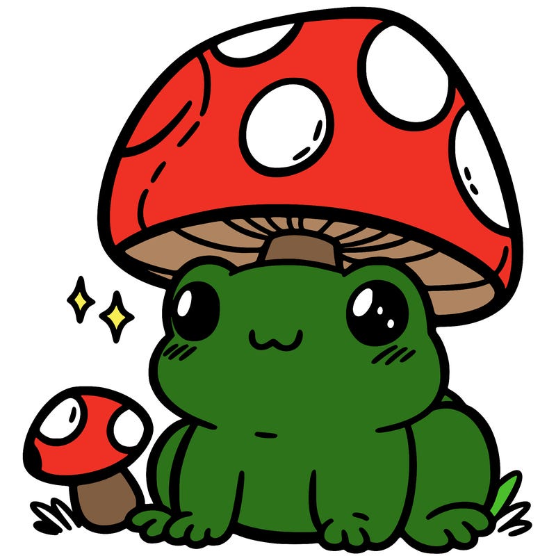 a cute frog with a mushroom hat