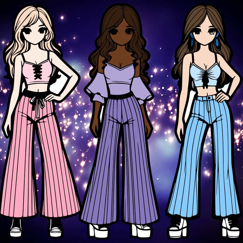 girls with flare pants and crop tops realistic