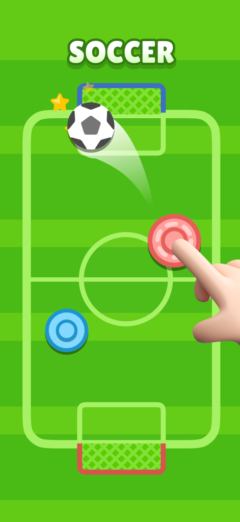 2 Player Games - - Mini gioco di calcio per due giocatori su un unico schermo che mostra un dito che controlla una racchetta rossa contro una racchetta blu