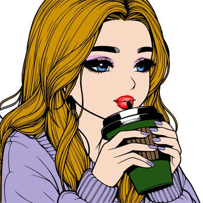 realistic girl drinking coffee