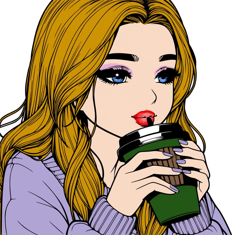 realistic girl drinking coffee