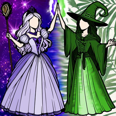 detailed realistic split of a princess and a witch