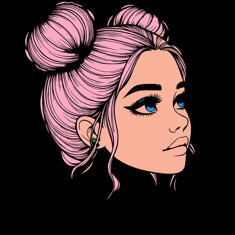 realistic girl with buns on the top of her head