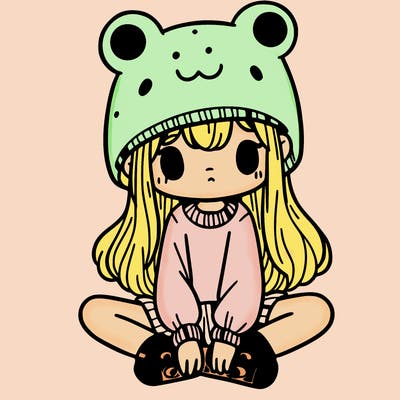 a girl wearing a frog hat and some frog socks