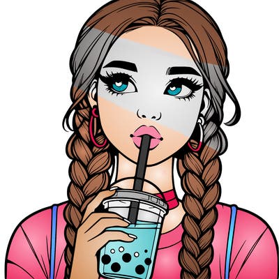 realistic girl with braided hair drinking boba