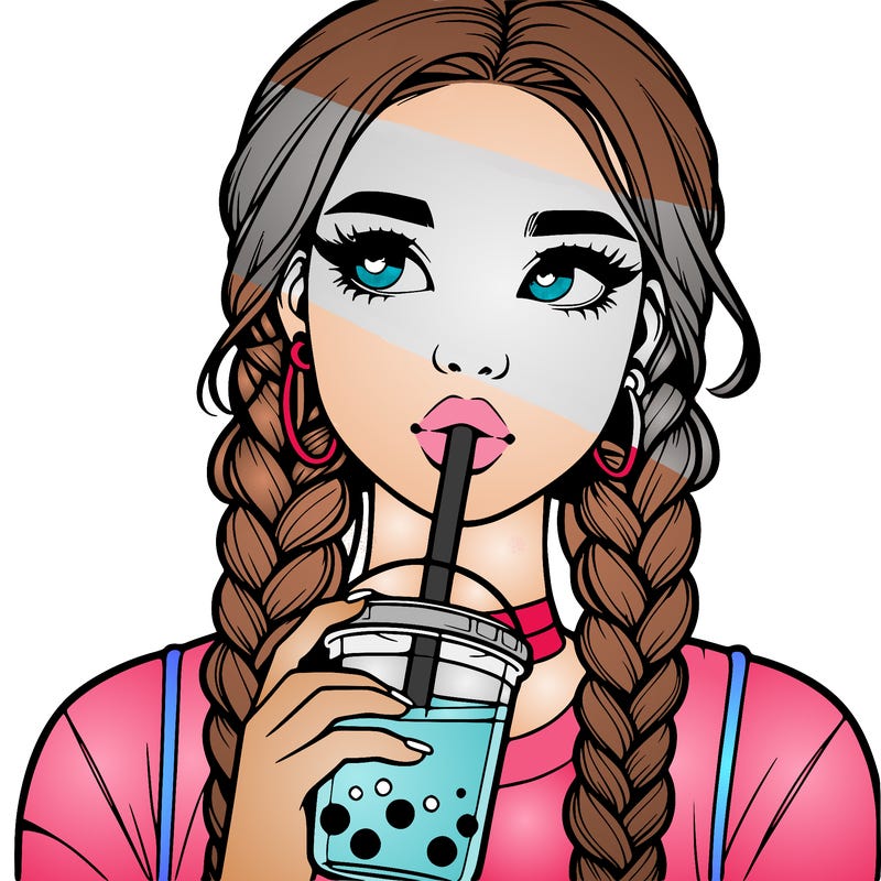 realistic girl with braided hair drinking boba