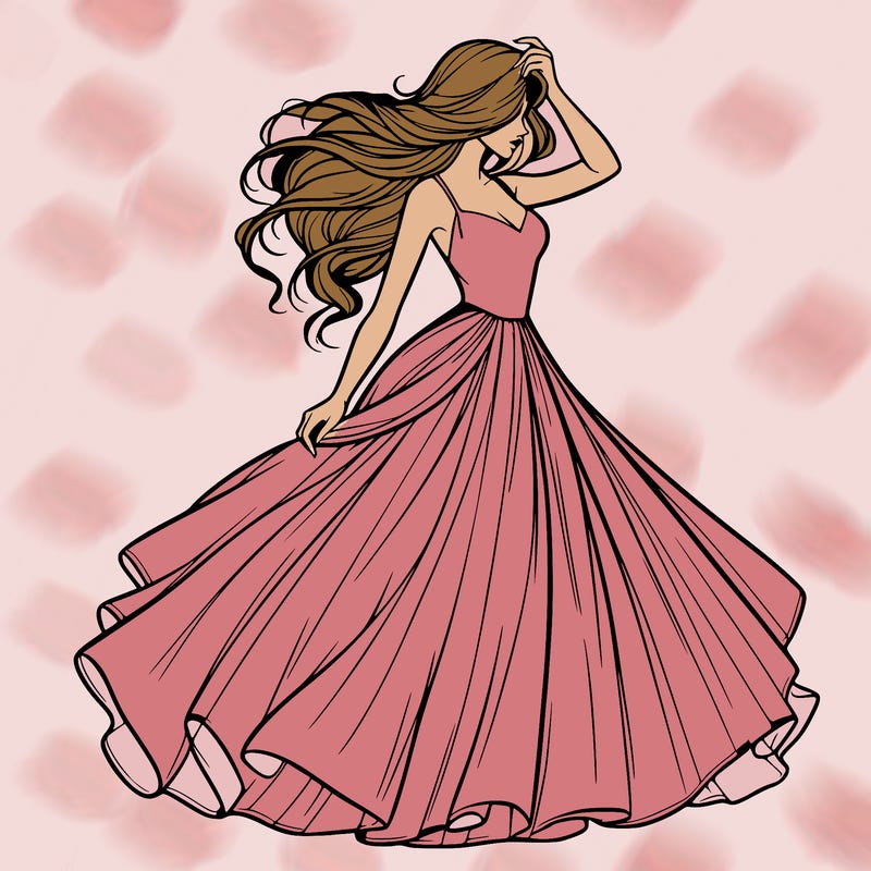 realistic woman with dress flowing in the wind