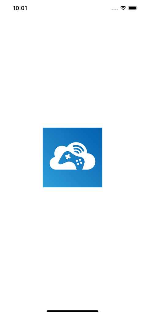 Pantalla de presentación de la aplicación Nextplay con un icono de nube y mando de juegos