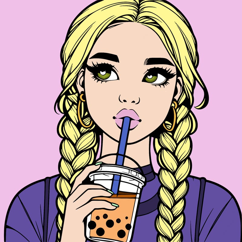realistic girl with braided hair drinking boba