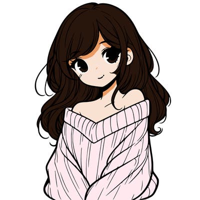 shy pretty girl wearing a sweater that is falling off one shoulder portrait