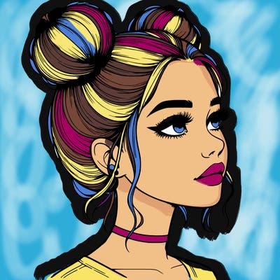 realistic girl with buns on the top of her head