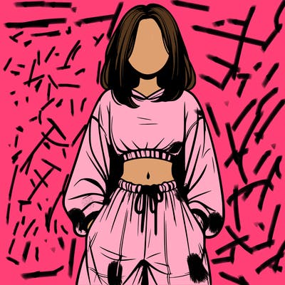 realistic girl faceless with baggy pants and a crop top