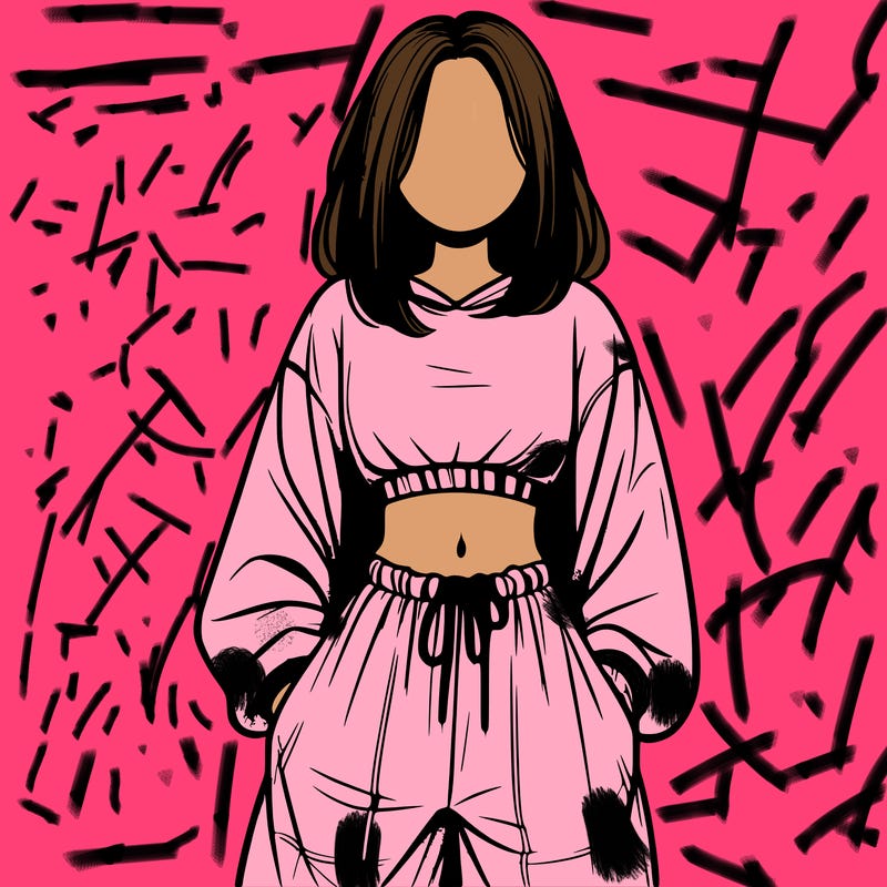 realistic girl faceless with baggy pants and a crop top