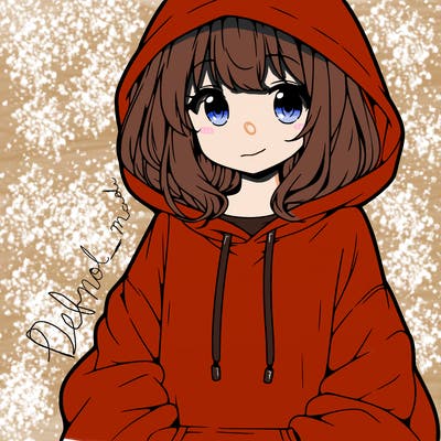 anime girl wearing an oversized hoodie