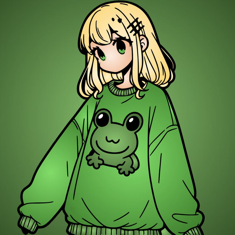 girl wearing frogging sweatshirt