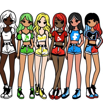 a group of girls wearing crop tops and shorts