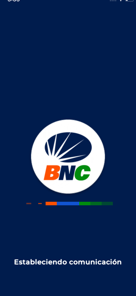 BNC - Pantalla de inicio de la aplicación de banca móvil BNC con el logo y una barra de progreso de carga.