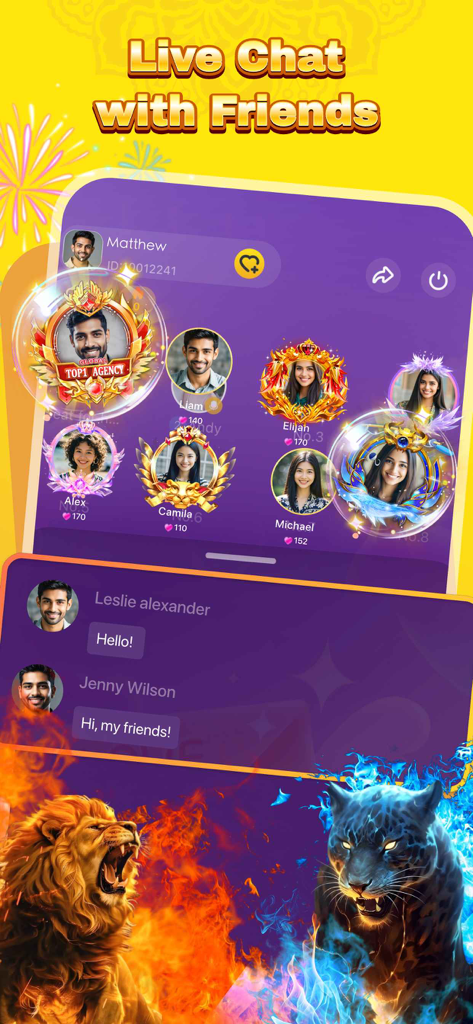 Waki Star-Group Voice Chat - Waki Star app interface showing a live group voice chat room with ranked participants and text messaging