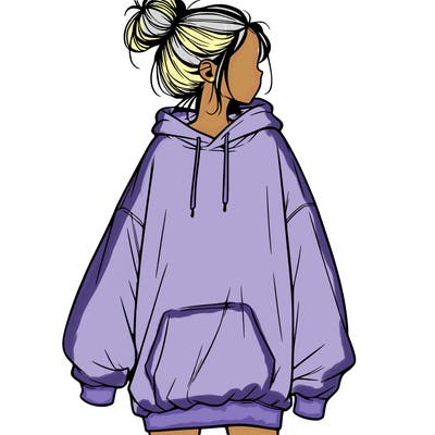 realistic girl with a oversized sweatshirt on and a bun