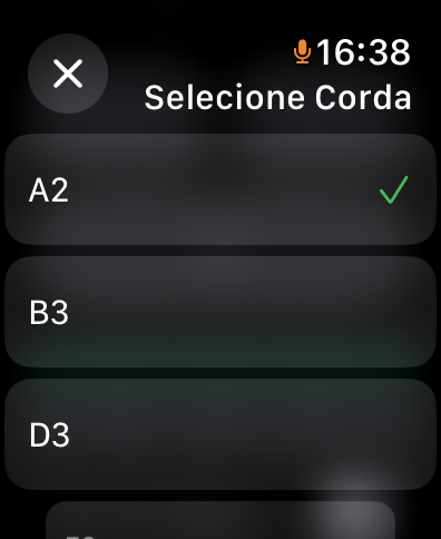 TunerWatch - Manual string selection menu for the TunerWatch app on Apple Watch
